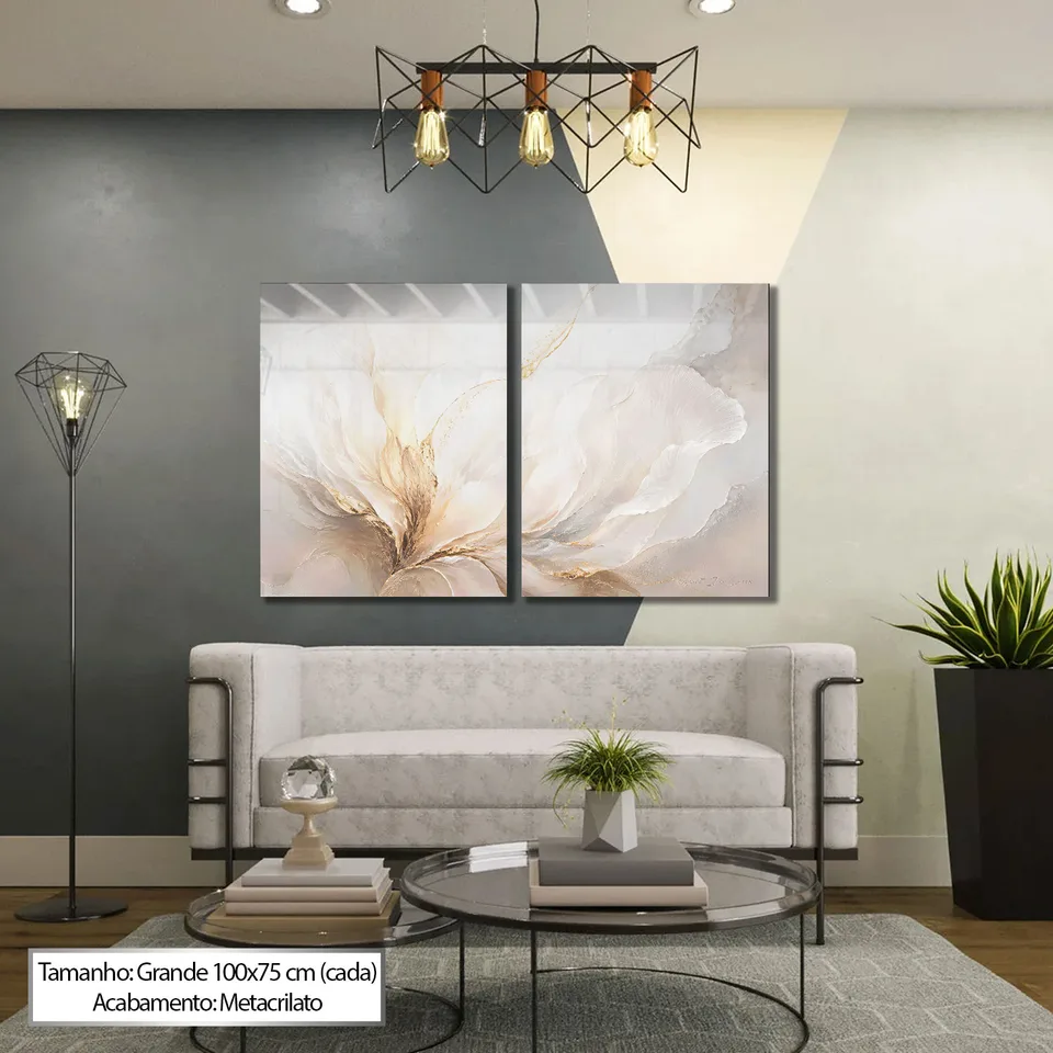 Quadro Abstrato Fluidez Dourada 2 Peças — foto 3
