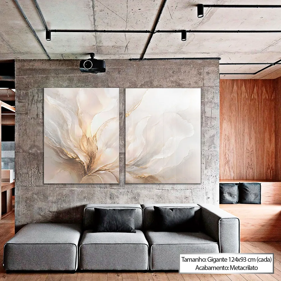 Quadro Abstrato Fluidez Dourada 2 Peças — foto 4