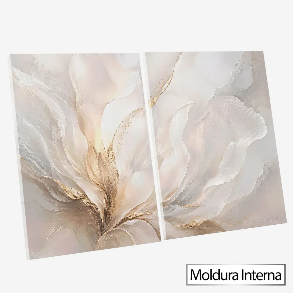 Quadro Abstrato Fluidez Dourada 2 Peças — Moldura Interna, Médio 64x48