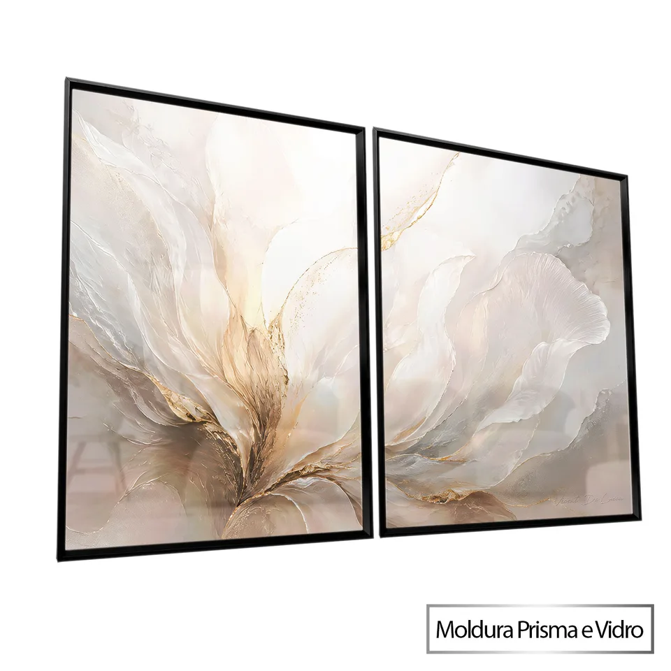 Quadro Abstrato Fluidez Dourada 2 Peças — foto 7