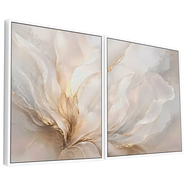 Quadro Abstrato Fluidez Dourada 2 Peças
