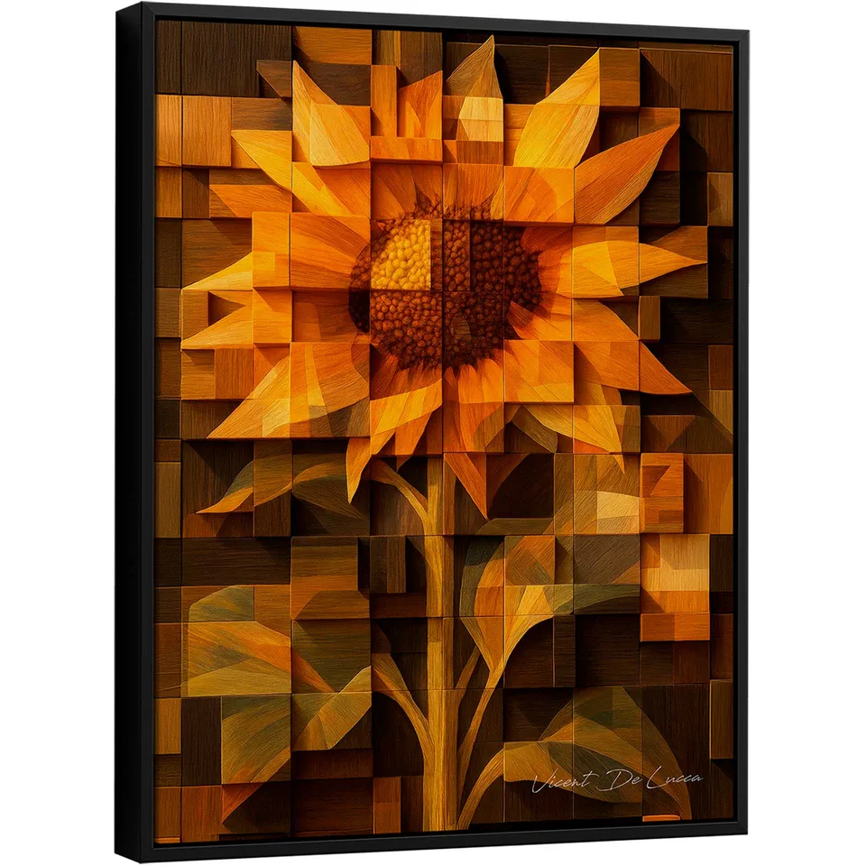 Quadro Abstrato Girassol Amadeirado