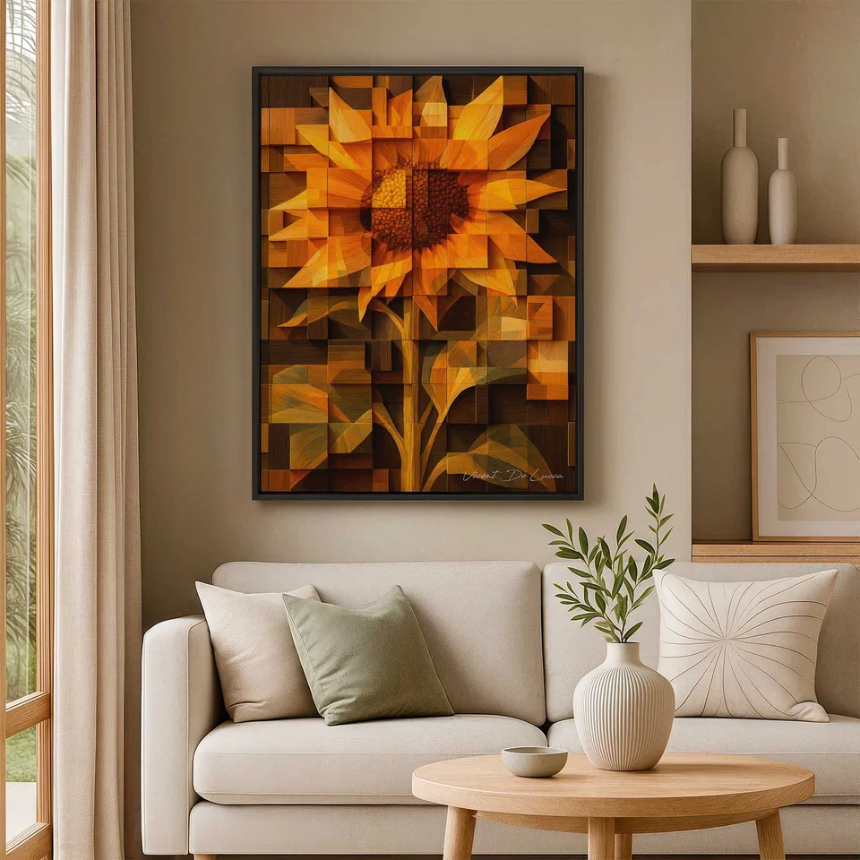 Quadro Abstrato Girassol Amadeirado, de Vicent de Lucca — foto 2