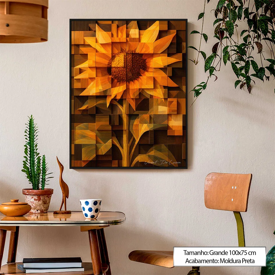 Quadro Abstrato Girassol Amadeirado, de Vicent de Lucca — foto 3