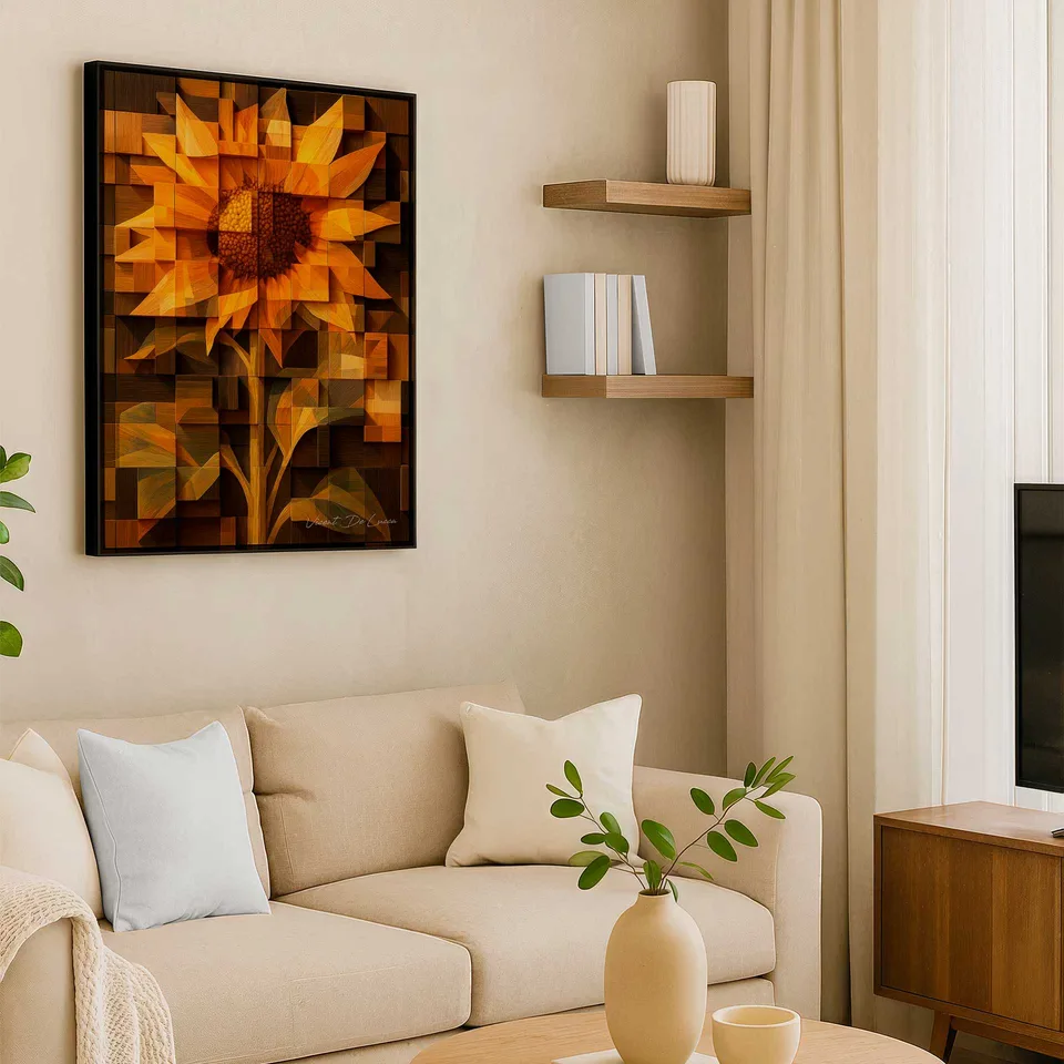 Quadro Abstrato Girassol Amadeirado, de Vicent de Lucca — foto 4