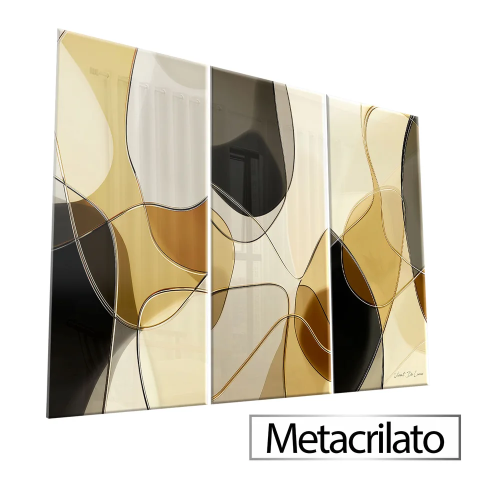 Quadro Abstrato Linhas Contínuas 3 Peças com acabamento em metacrilato