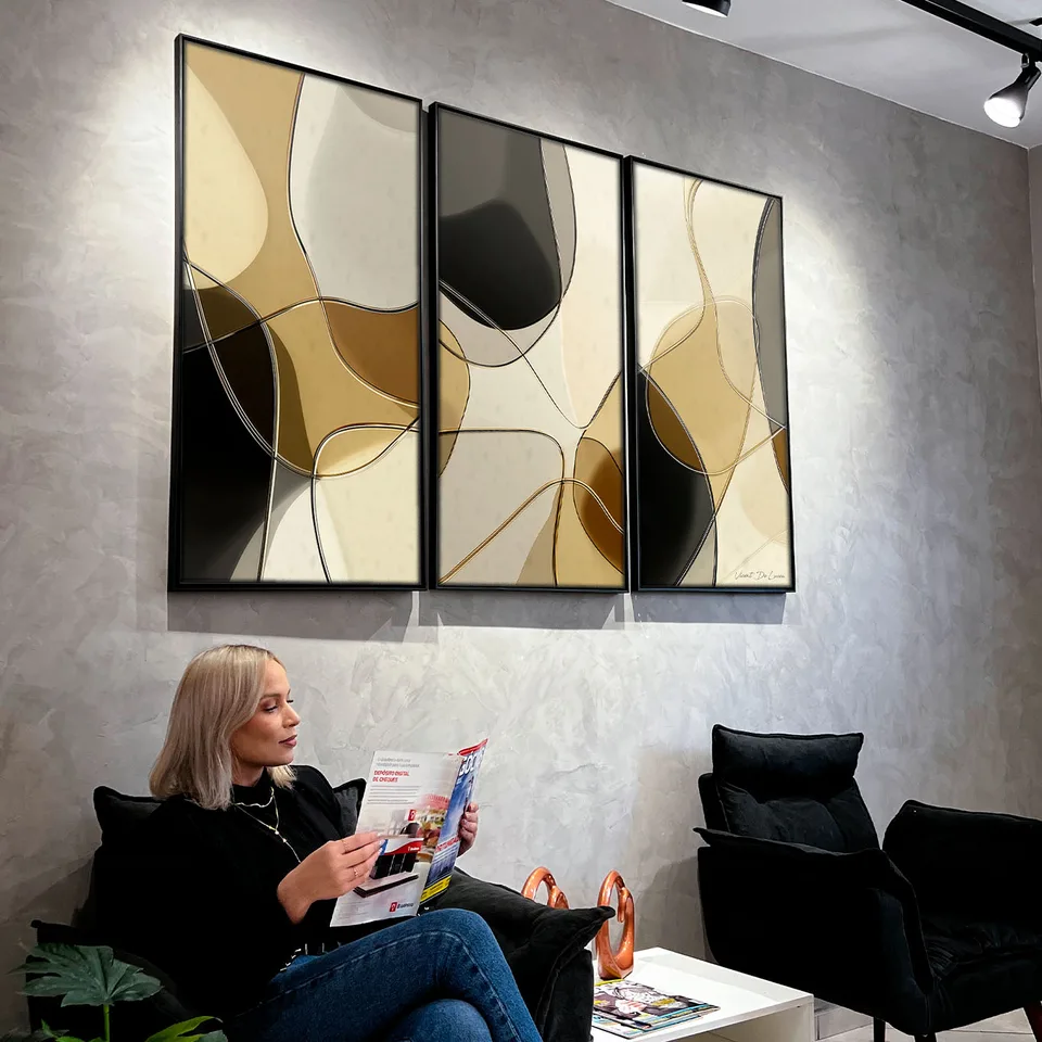 Quadro Abstrato Linhas Contínuas 3 Peças, de Vicent de Lucca — foto 3