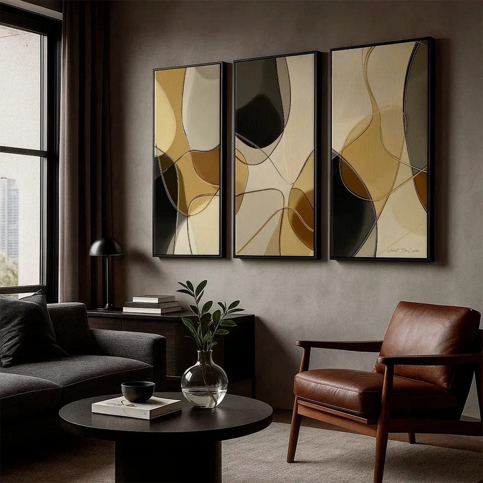 Quadro Abstrato Linhas Contínuas 3 Peças, de Vicent de Lucca — foto 5