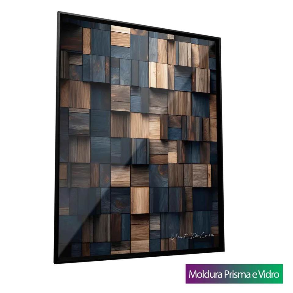 Quadro Abstrato Madeiras Harmoniosas com moldura Prisma e vidro