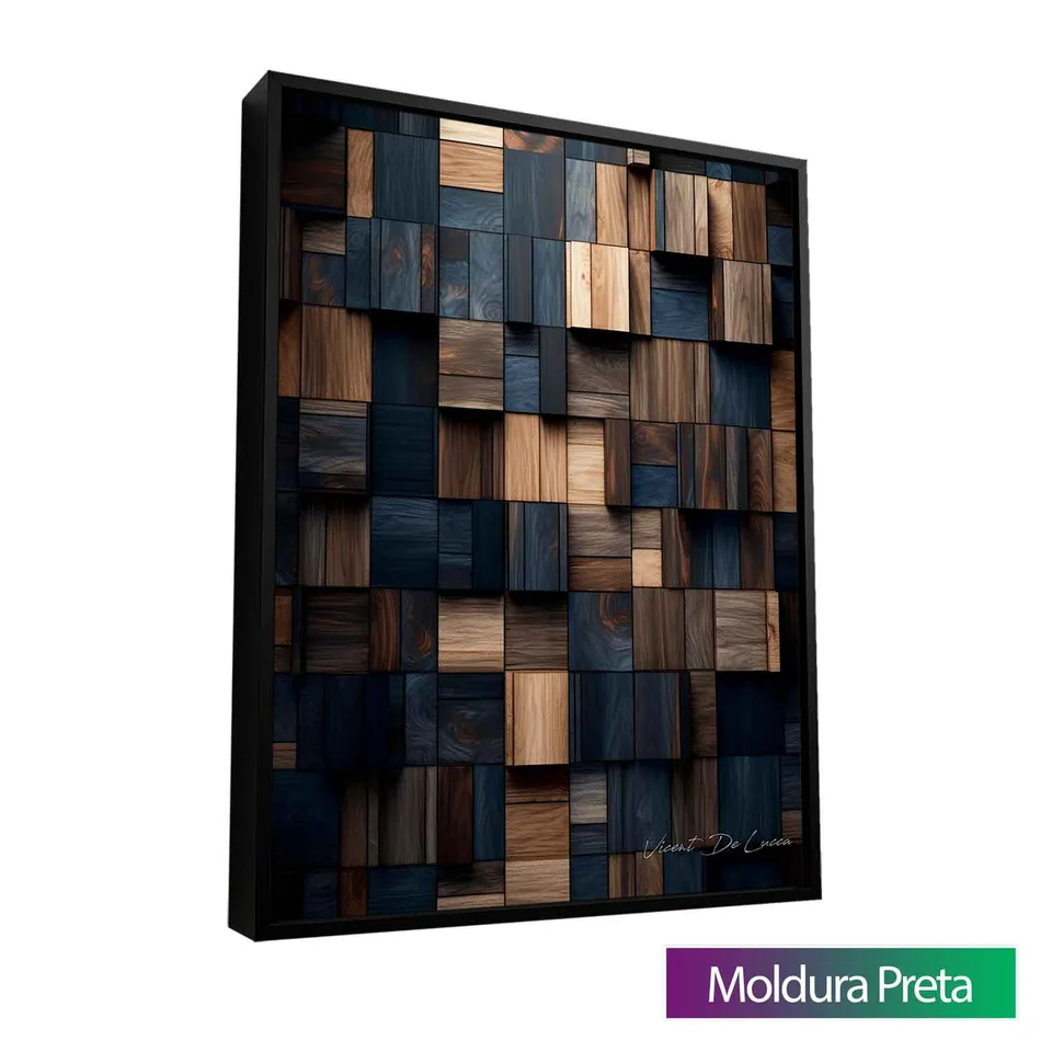 Quadro Abstrato Madeiras Harmoniosas com moldura de filete preta