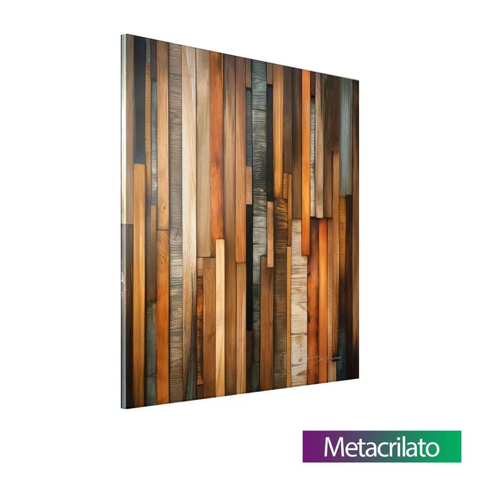 Quadro Abstrato Madeiras Rústicas com acabamento em metacrilato