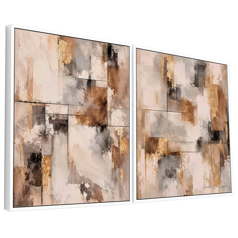 Quadro Abstrato Mineral Dourado 2 Peças — foto 2