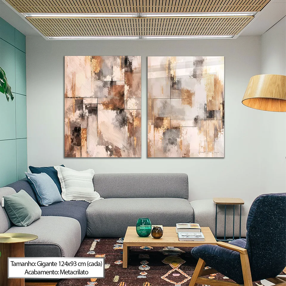 Quadro Abstrato Mineral Dourado 2 Peças — foto 4