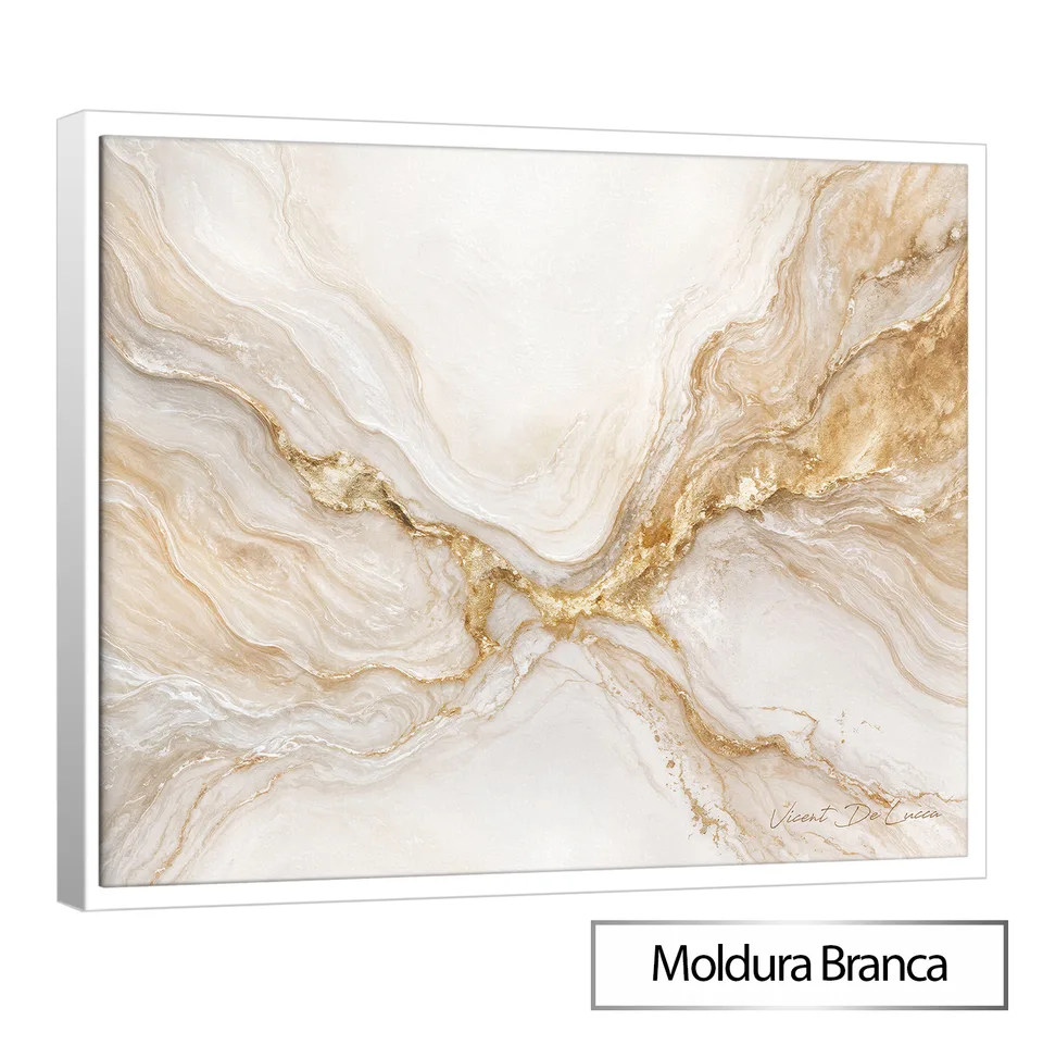 Quadro Abstrato Nascente Dourada com moldura de filete branca