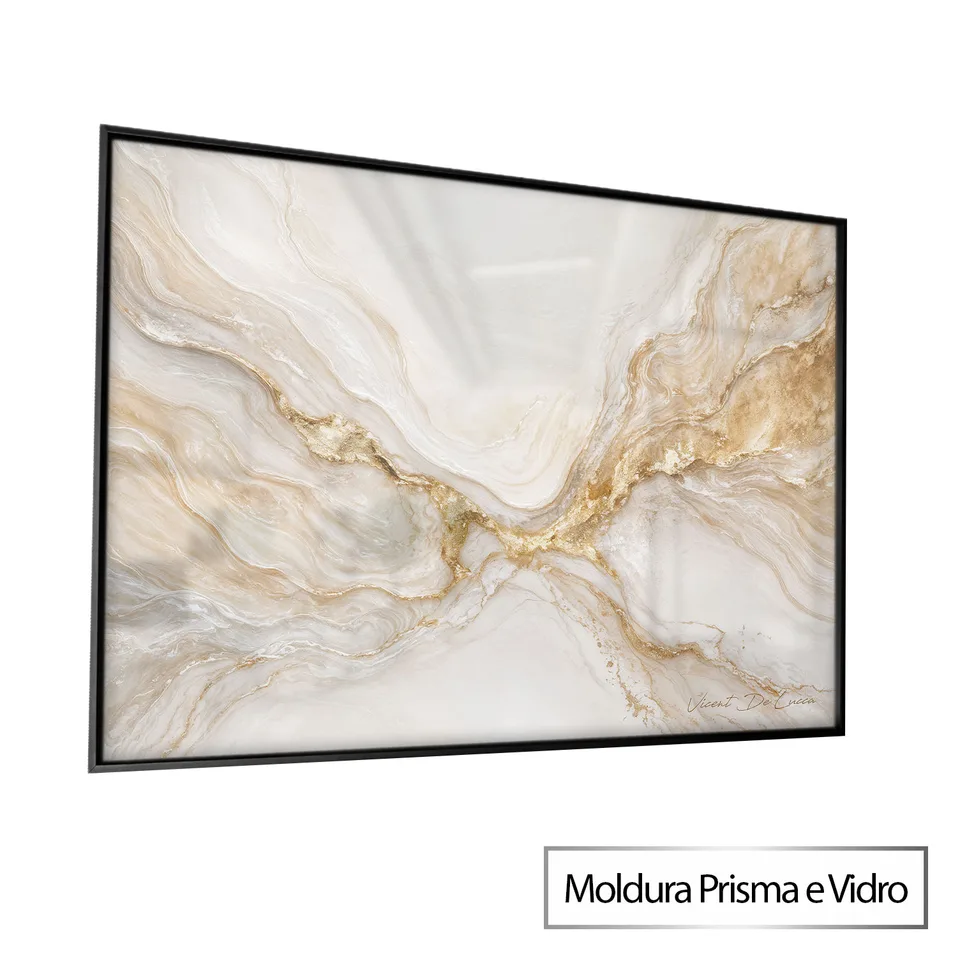 Quadro Abstrato Nascente Dourada com moldura Prisma e vidro