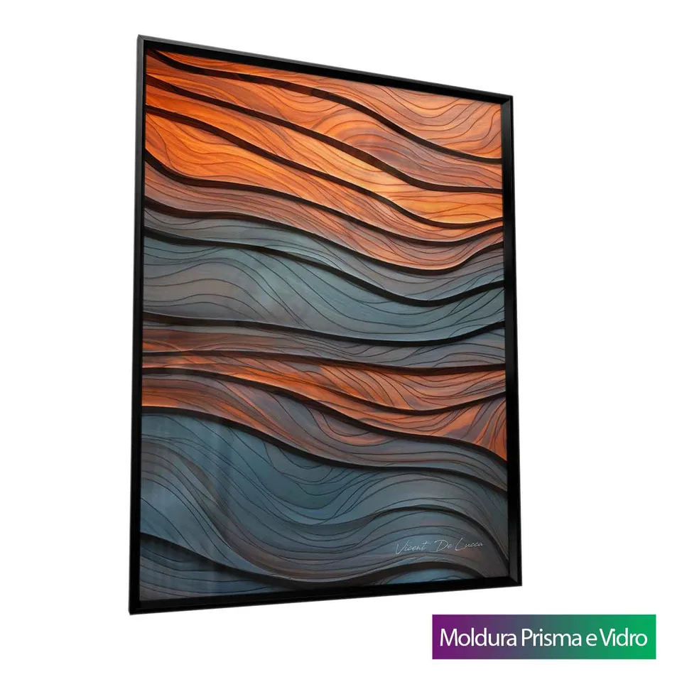 Quadro Abstrato Ondas Amadeiradas com moldura Prisma e vidro