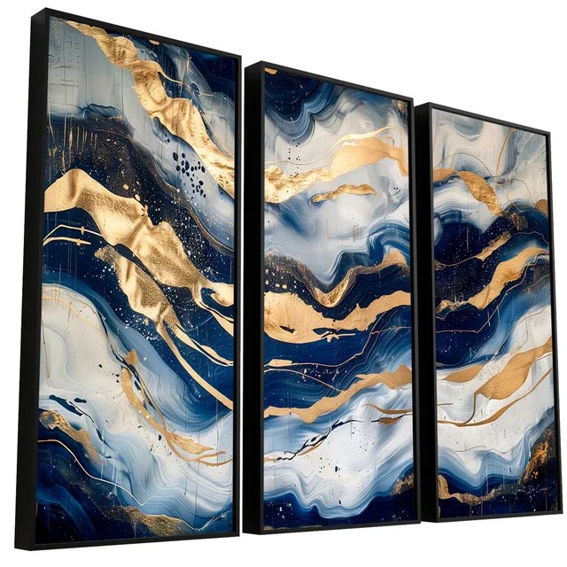 Quadro Abstrato Ondas de Safira - 3 Peças