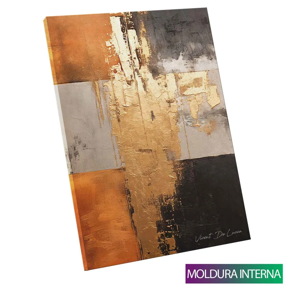 Quadro Abstrato Ouro e Ébano com moldura interna