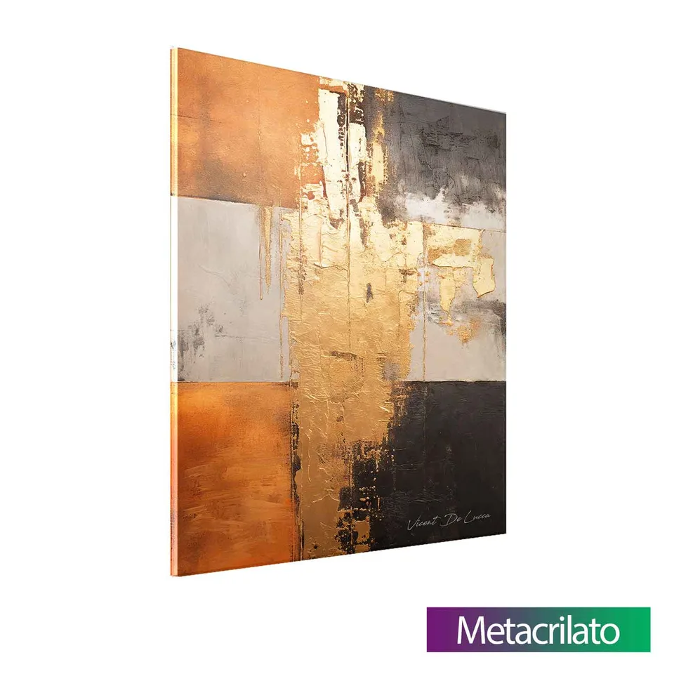 Quadro Abstrato Ouro e Ébano com acabamento em metacrilato