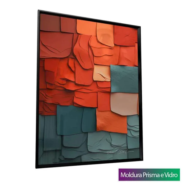 Quadro Abstrato Recortes de Texturas com moldura Prisma e vidro