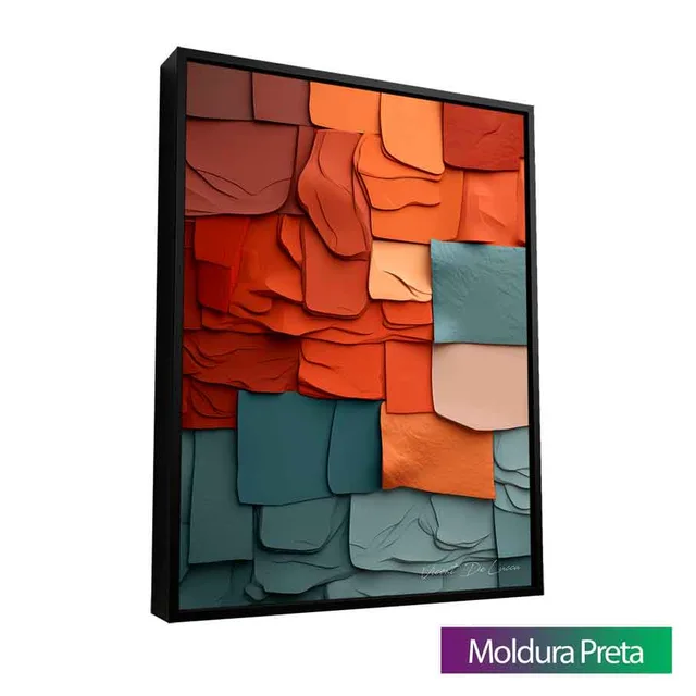 Quadro Abstrato Recortes de Texturas com moldura de filete preta