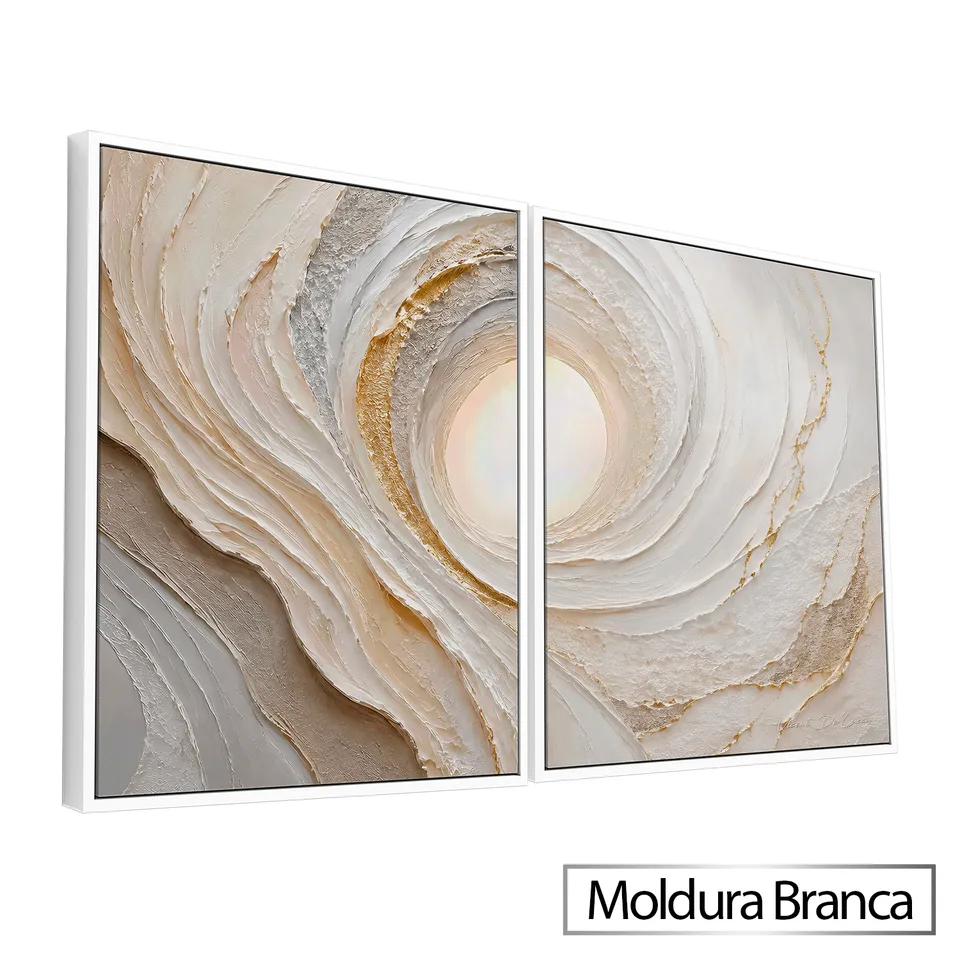Quadro Abstrato Redemoinho Sofisticado 2 Peças com moldura de filete branca