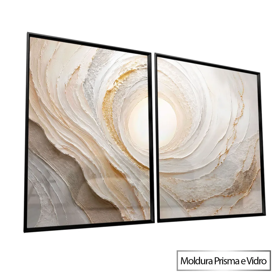 Quadro Abstrato Redemoinho Sofisticado 2 Peças com moldura Prisma e vidro