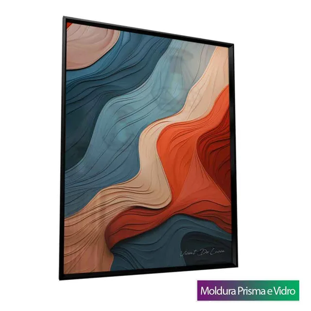 Quadro Abstrato Rio e Terra com moldura Prisma e vidro