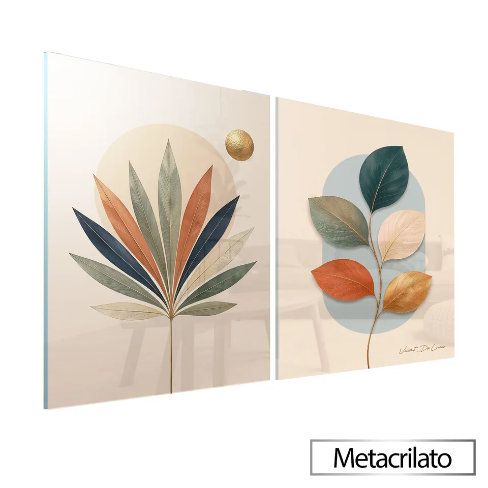 Quadro Abstrato Tropical Harmônico 2 Peças com acabamento em metacrilato
