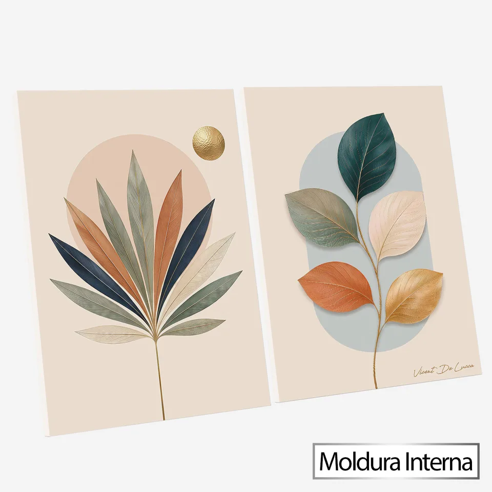 Quadro Abstrato Tropical Harmônico 2 Peças com moldura interna