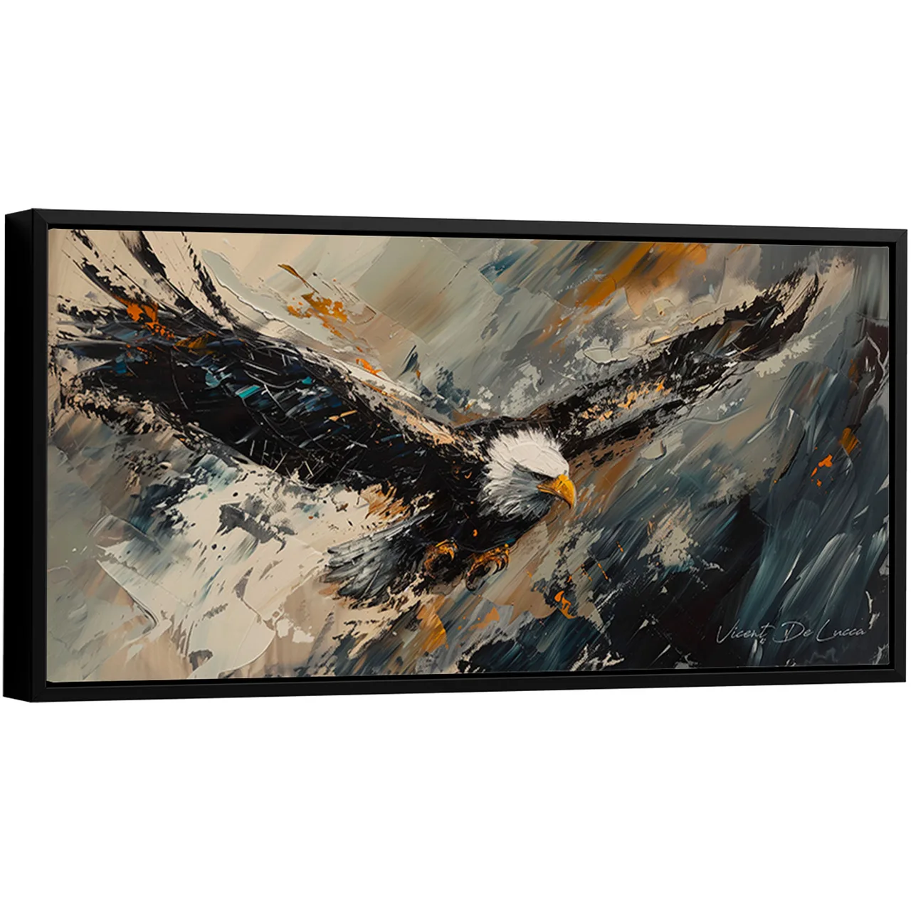 Quadro Abstrato Voo Selvagem, águia em pinceladas largas