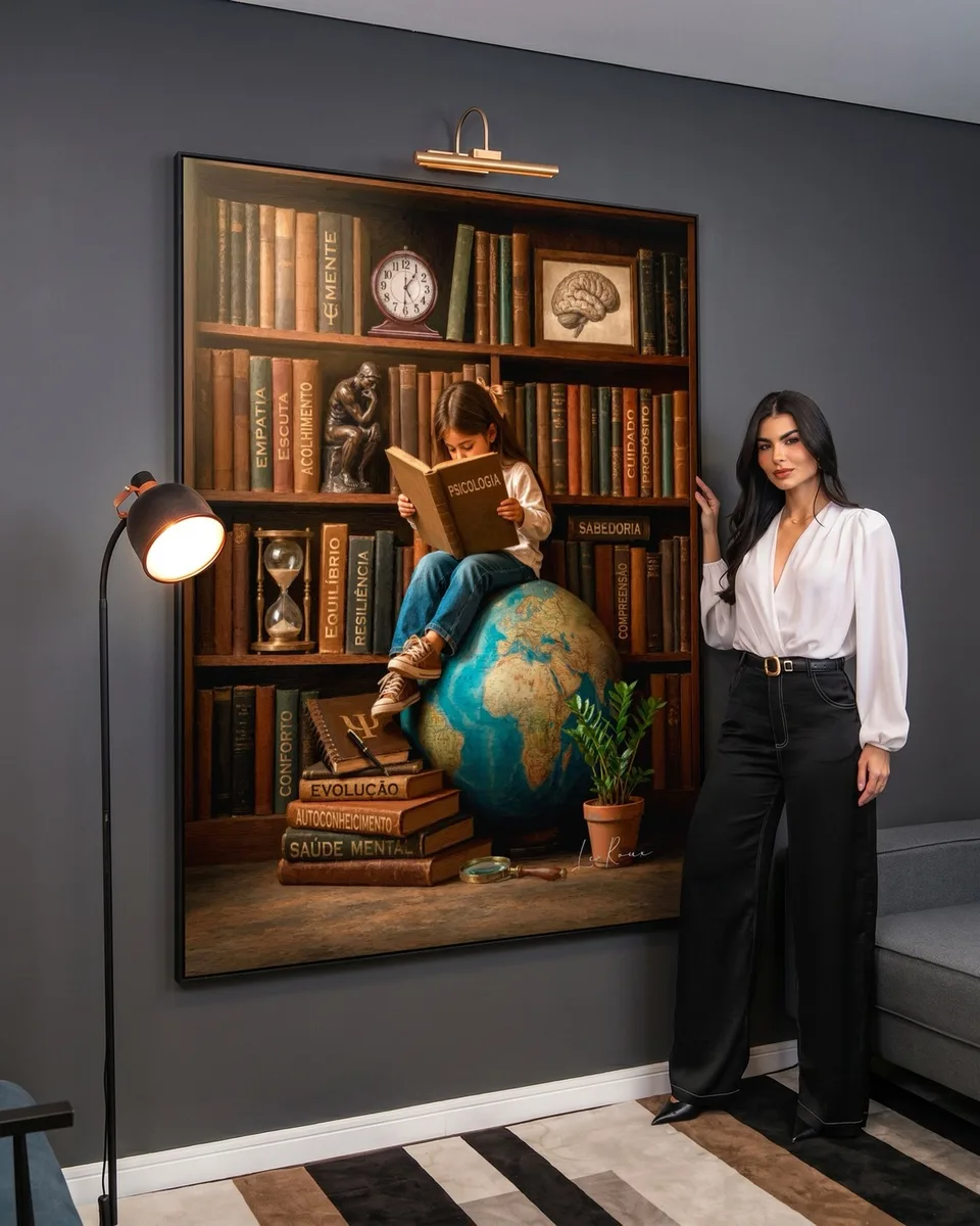 O mesmo ambiente, antes e depois do quadro na parede