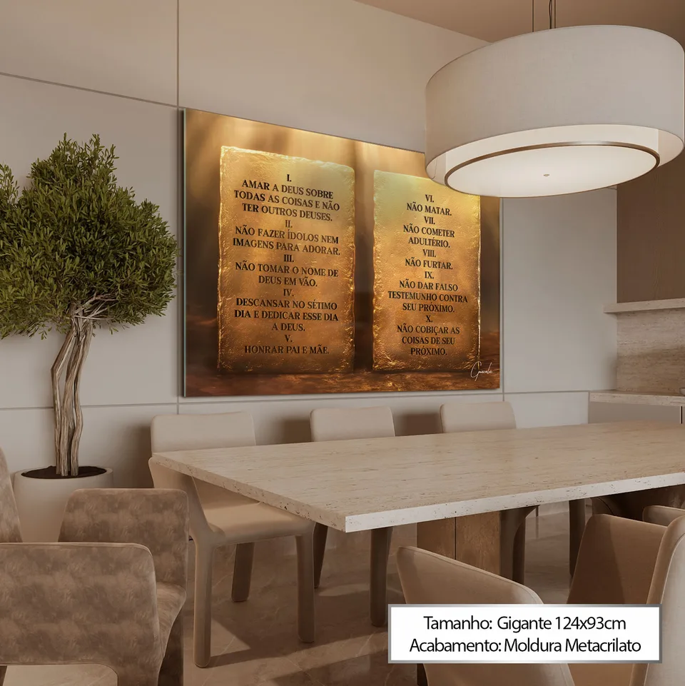 Quadro decorativo Os 10 Mandamentos - moldura preta parede