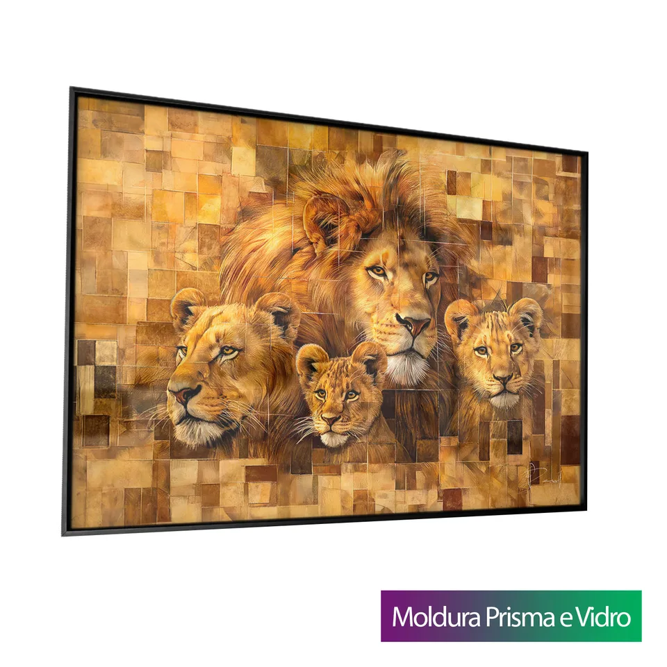 8929 Quadro Família de Leão Amadeirada (8)
