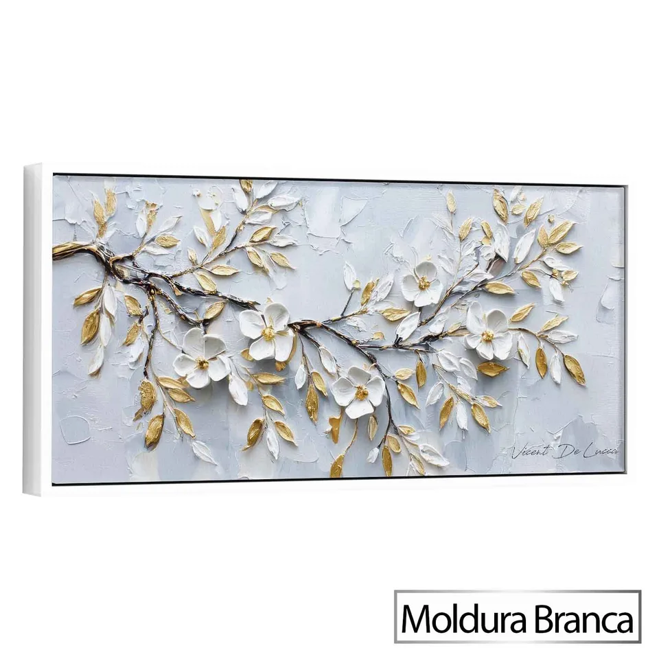 Quadro Ramo Floral Dourado