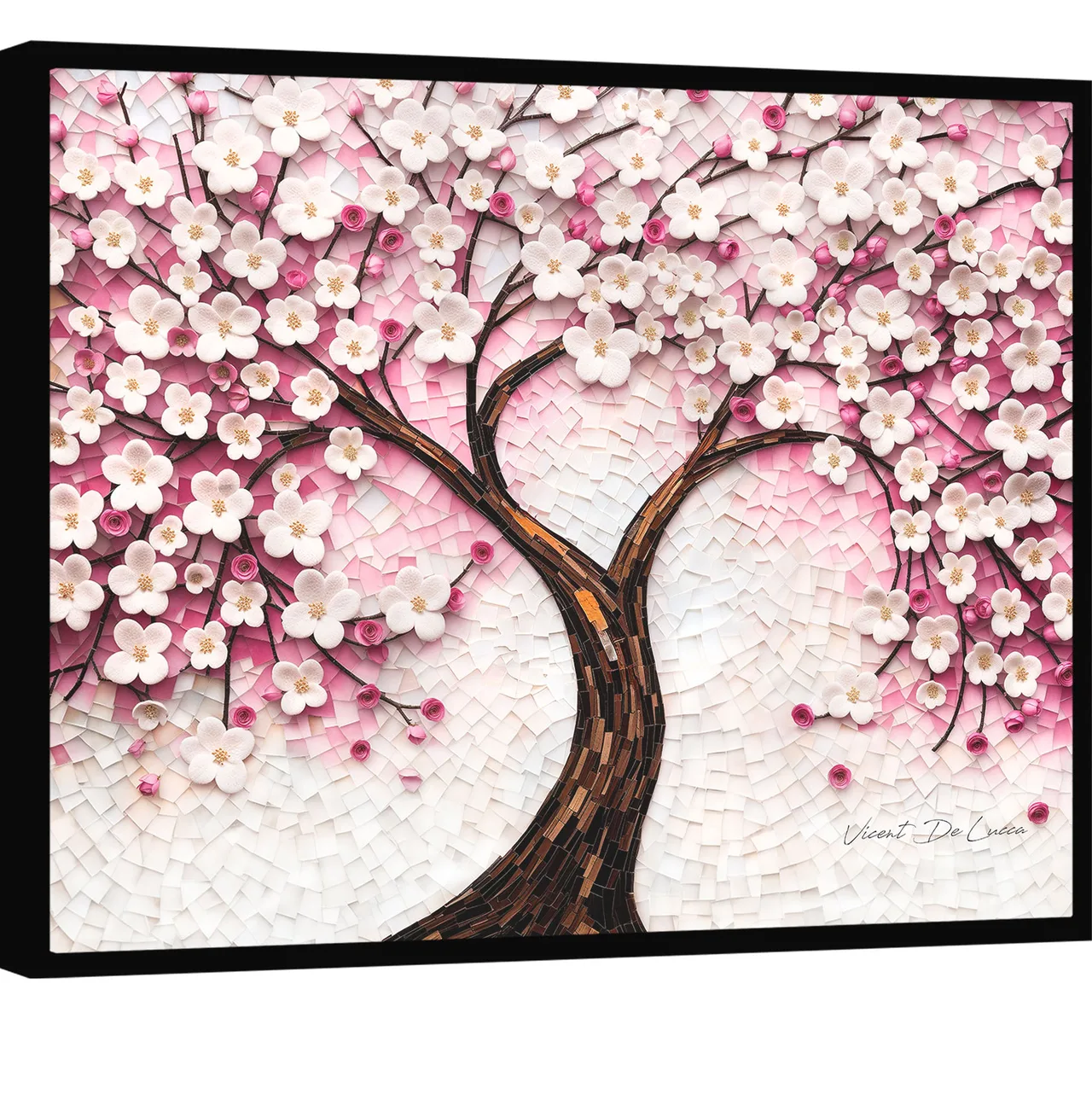 Quadro Árvore Encanto Floral, cerejeira rosa sobre fundo branco