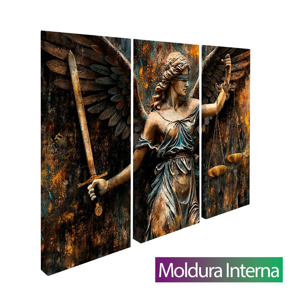 Quadro Anjo da Justiça - Deusa Themis 3 Peças com moldura interna