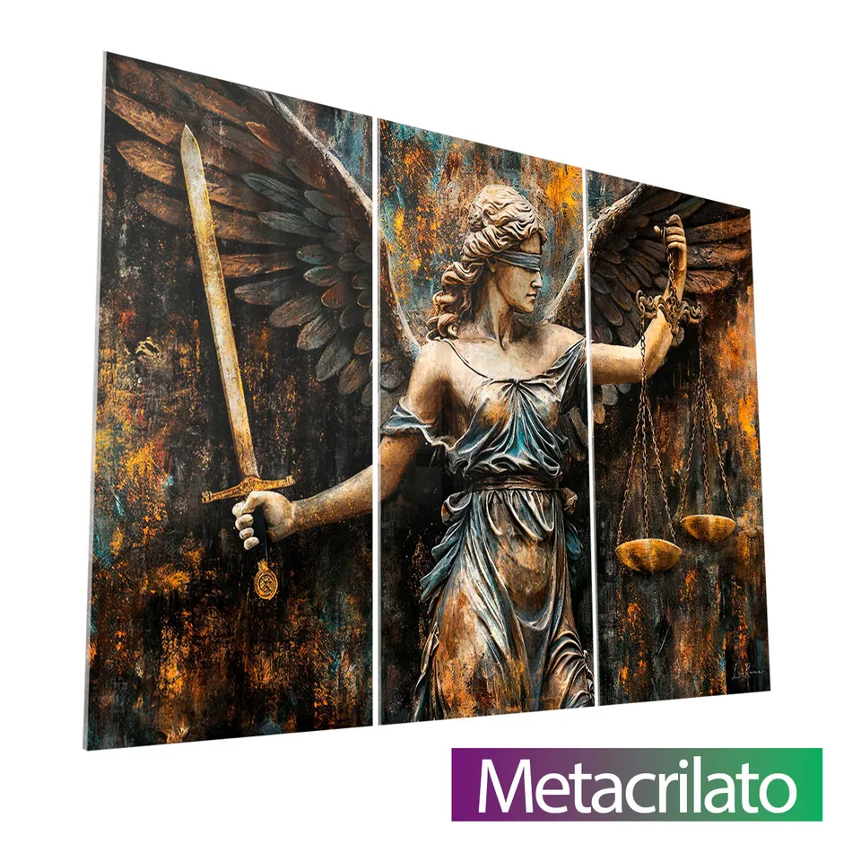 Quadro Anjo da Justiça - Deusa Themis 3 Peças com acabamento em metacrilato
