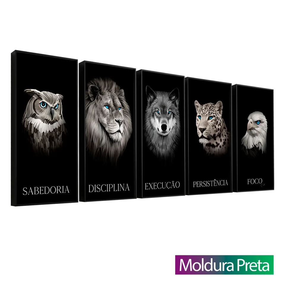 Quadro Arquétipo 5 Peças Iguais com moldura de filete preta