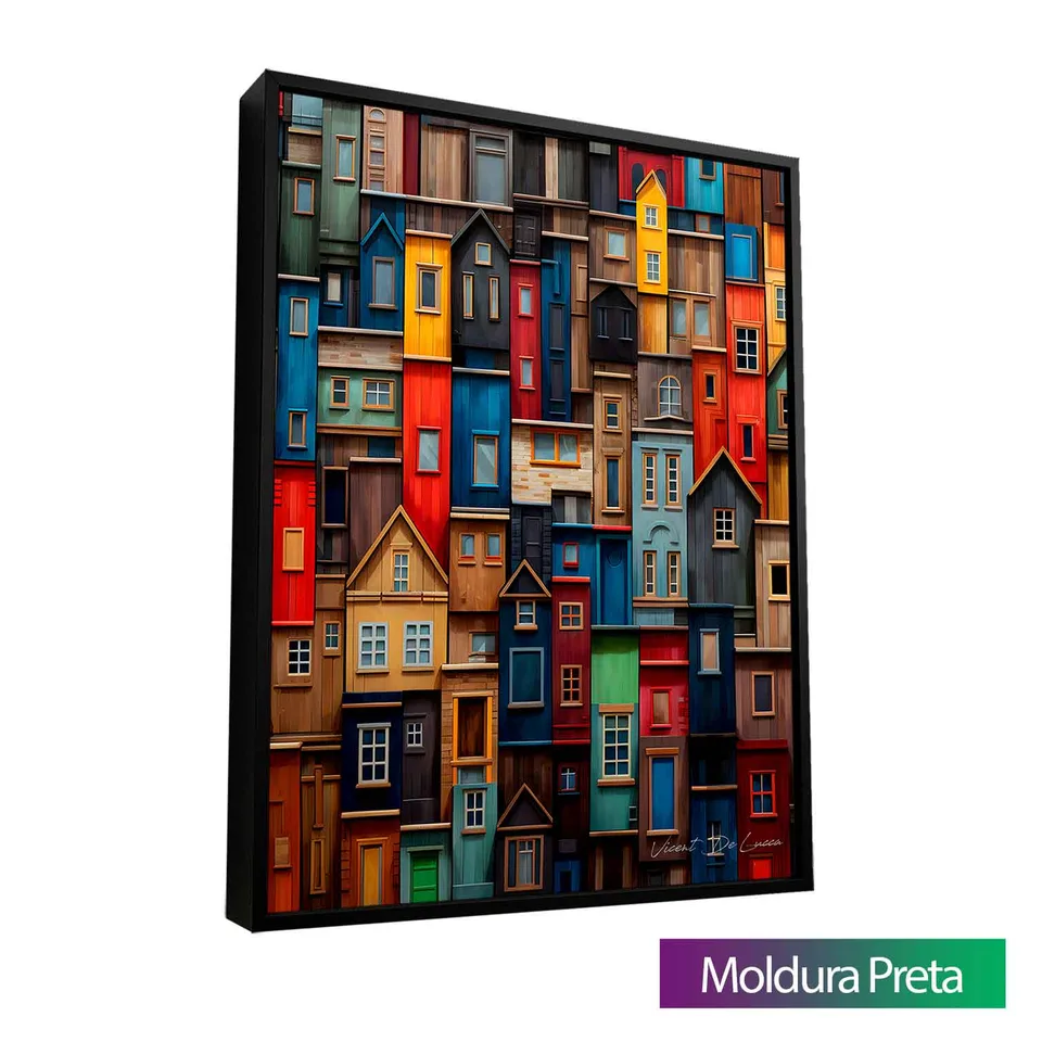Quadro Arquitetura Amadeirada com moldura de filete preta
