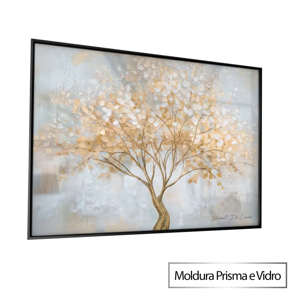 Quadro Árvore Calma - Coleção Abstrato Natural com moldura Prisma e vidro