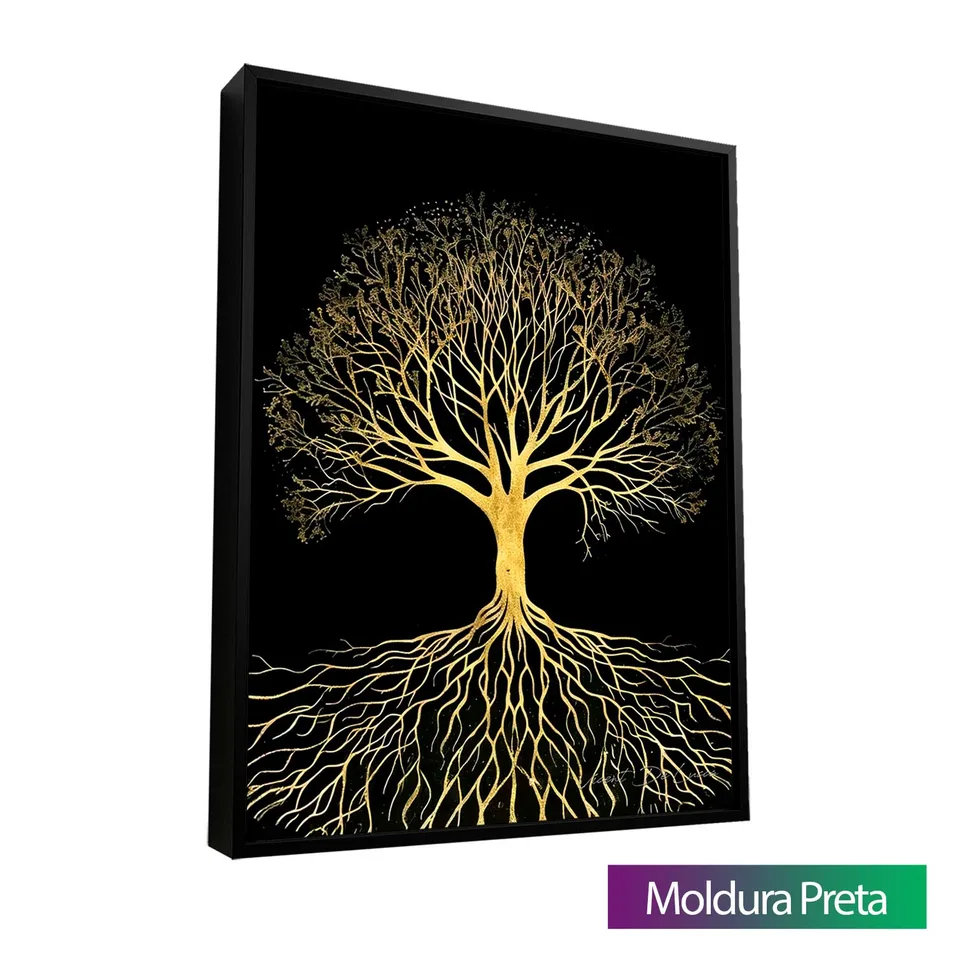 Quadro Árvore da Vida Radiante com moldura de filete preta