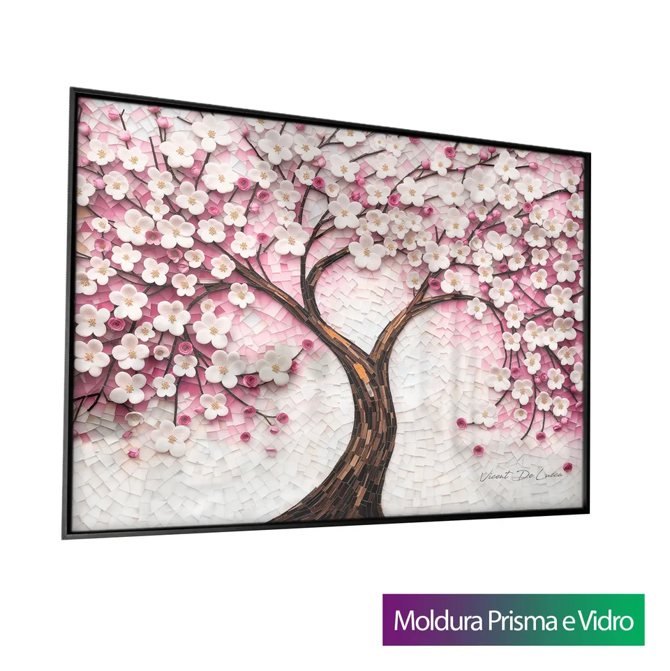 Quadro Árvore Encanto Floral com moldura Prisma e vidro