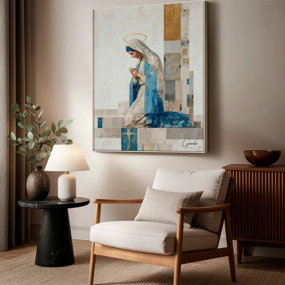nossa senhora oração — moldura em espaço de descanso espiritual