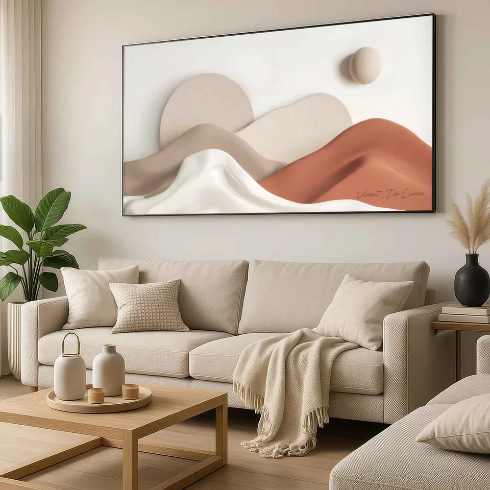 Quadro Paisagem Essencial com moldura preta na sala