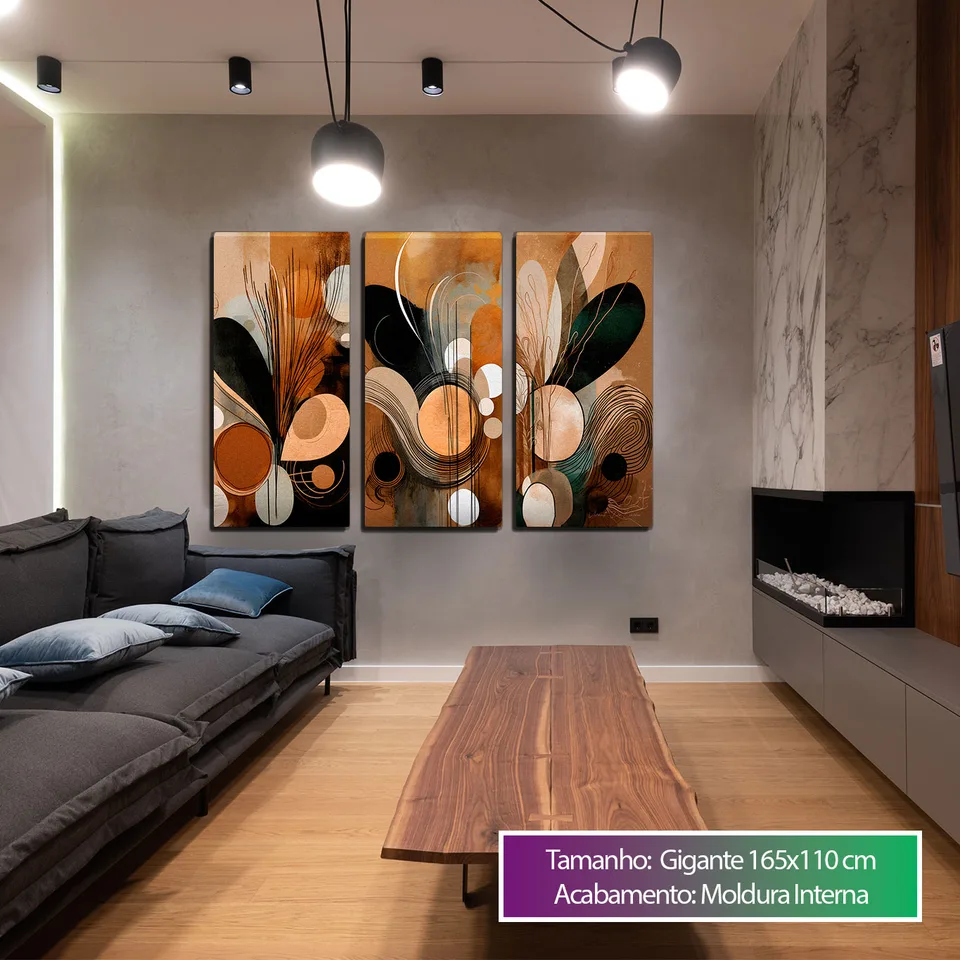 Quadro Boho Areia e Terra 3 Peças