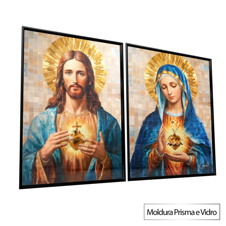 Quadro Sagrado Amor de Jesus e Maria 2 Peças