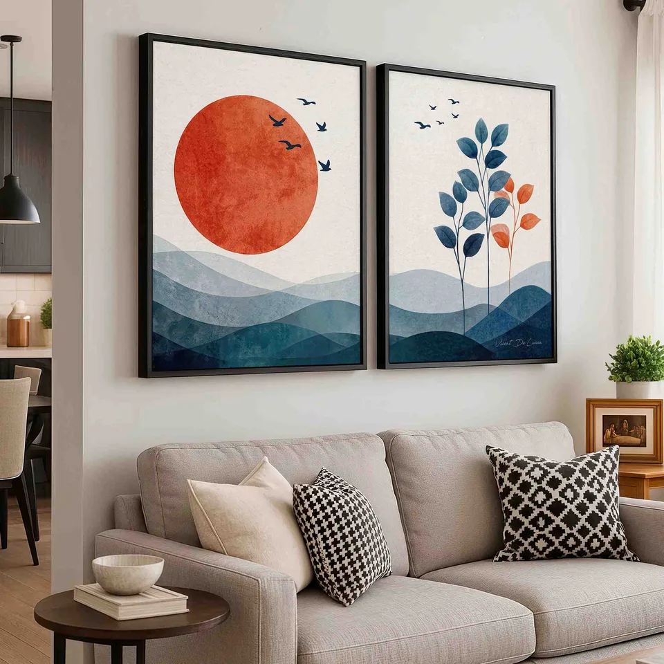 Quadro Minimalismo Natural - 2 Peças com moldura preta