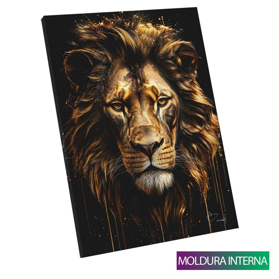 Quadro Leão Molten Gold — Moldura Interna, Médio 64x48
