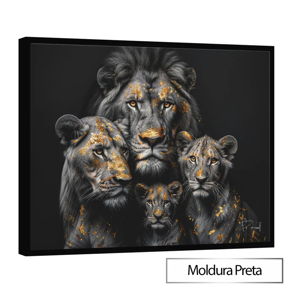 Quadro Família de Leões Folhas de Ouro — foto 11